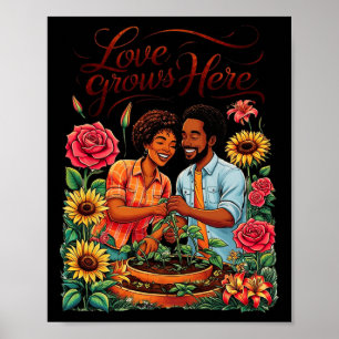 Poster Amour Noir Croquis de Couple Afro-Américain Valent
