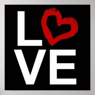 Poster AMOUR, Noir et Blanc avec Coeur Rouge Sketched