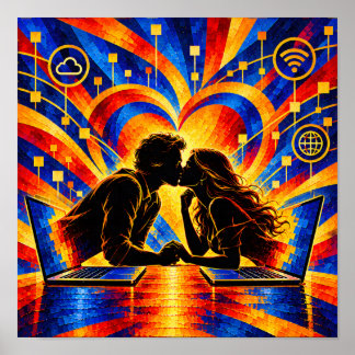 Poster Amour Numérique Connexion Romantique Silhouette
