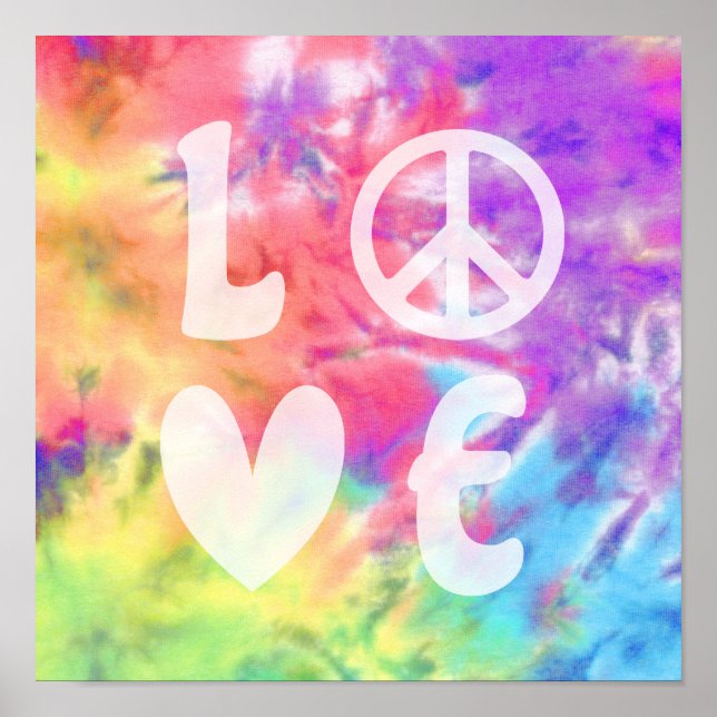 Poster Amour Paix Abstrait Pastel Rainbow Batik Tie Dye (Devant)
