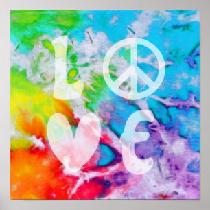 Poster Amour Paix Boho Abstrait Aquarelle Arc-en-ciel Bat