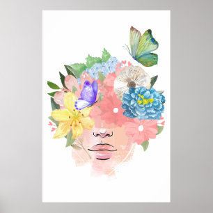 Poster Amour, papillons et fleurs
