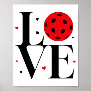 Poster Amour pickleball Saint-Valentin cœur rouge mignon