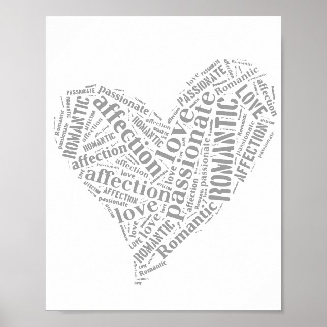 Poster Amour romantique Gris et blanc Coeur II (Devant)