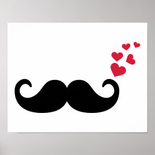 Poster Amour rouge de coeurs de moustache