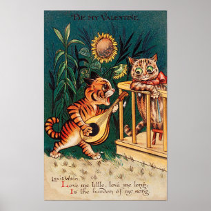 Poster Amoureux Chat Valentine, Louis Wain