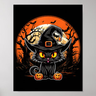 Poster Amoureux de chat noir - Chat noir Halloween Fantôm