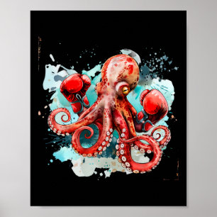 Poster Amoureux de la boxe pieuvre Océan Créature marine 