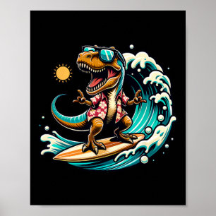Poster Amoureux de la plage T-rex dinosaure faisant du su