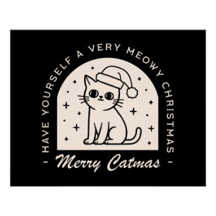 Poster Amoureux de les chats drôles voeux de Noël noir