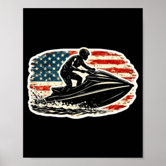 Poster Amoureux de motomarine vintage drapeau américain j