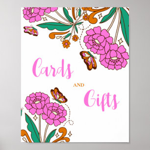 Poster Amoureux de papillons signe de mariage floral rose