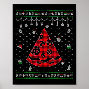 Poster Amoureux de Pizza à Carreaux Rouges Drôle Noël Lai