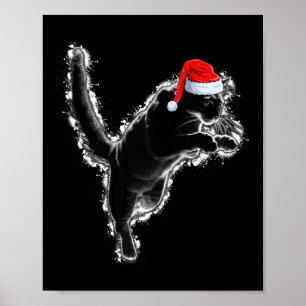 Poster Amoureux des chats noir Noël Fête Noël Chapeau noi
