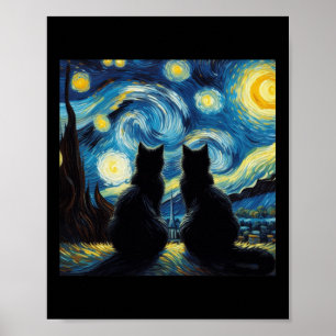 Poster Amoureux des chats noirs Nuit étoilée Van Gogh Cha