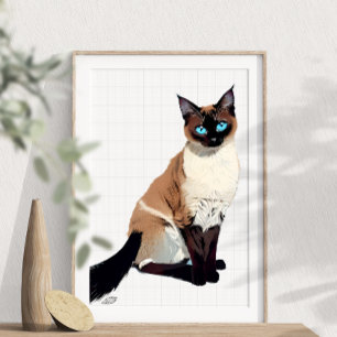 Poster Amoureux des chats Siamese Cat Wall Art Electric B