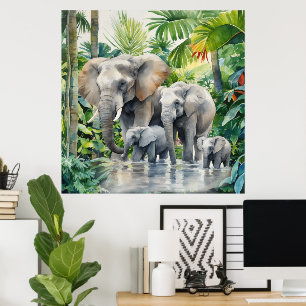 Poster Amoureux des éléphants de la jungle amusante