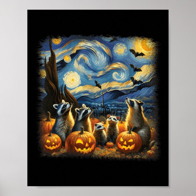 Poster &amp; Possum Halloween Automne Van Gogh Starry Nui (Devant)
