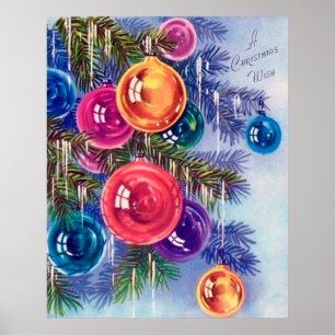 Poster Ampoules de Noël rétro vintage