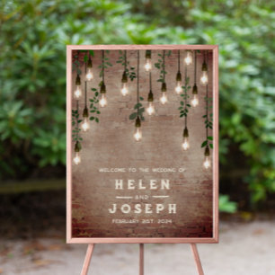 Poster Ampoules vintages brique rustique Mariage 20x28