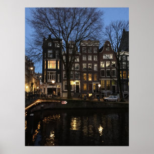 Poster Amsterdam Canal Soirée Photo Lumineuse