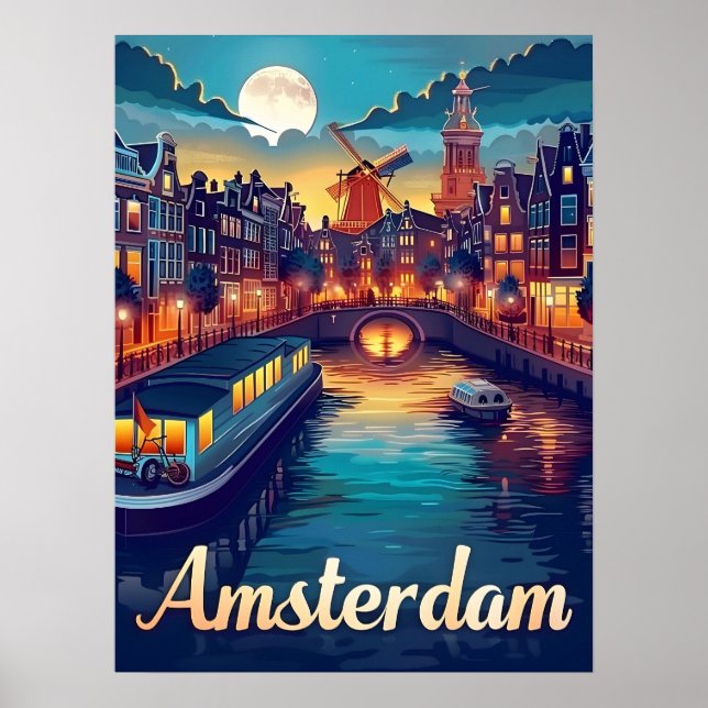 Poster Amsterdam par nuit (Devant)