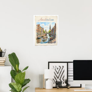 Poster Amsterdam Pays-Bas aquarelle