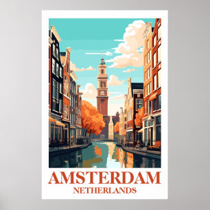 Poster Amsterdam Pays-Bas Canal Art de Voyage Vintage