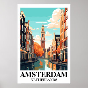 Poster Amsterdam Pays-Bas Canal Art de Voyage Vintage