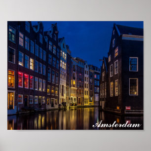 Poster Amsterdam Pays-Bas Canal Homes Lumières de nuit