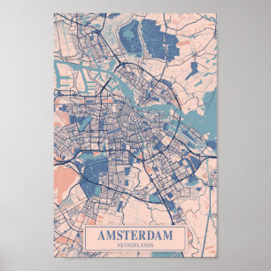 Poster Amsterdam Pays-Bas Carte de la ville venteuse Voya