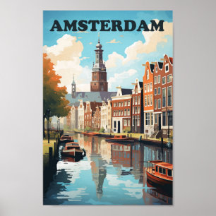 Poster Amsterdam Pays-Bas célèbre Travel Place
