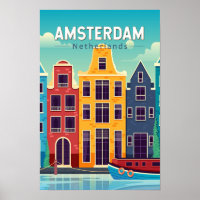 Amsterdam Pays-Bas Maisons Colorées Voyage Rétro