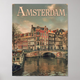 Poster Amsterdam Pays-Bas Vintage célèbre Travel Place