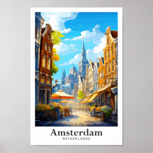 Poster Amsterdam Pays-Bas Vintage voyage Portrait