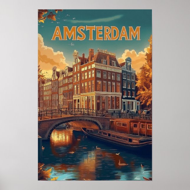Poster Amsterdam Pays-Bas Voyage d'illustrations Vintages (Devant)