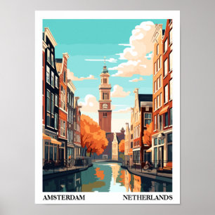 Poster Amsterdam Retro Illustration Travel