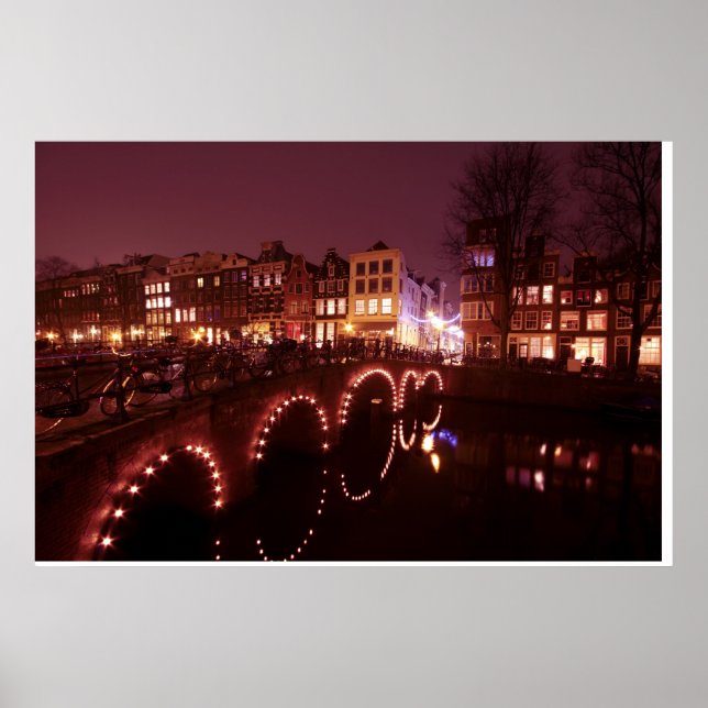 Poster Amsterdam ville par la nuit dans la Pays-Bas (Devant)