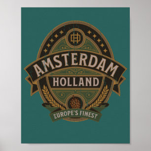 Poster Amsterdam vintage holland retro étiquette bières d