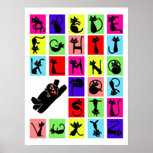 Poster Amusant ABC Black Cat Alphabet