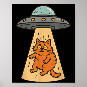 Poster Amusant Alien Chat Enlèvement Ufo vaisseau spatial