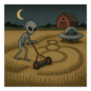 Poster Amusant alien de l'espace ufo cycle de culture sci