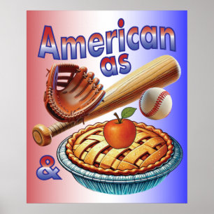 Poster Amusant américain comme Baseball & Pomme Pie