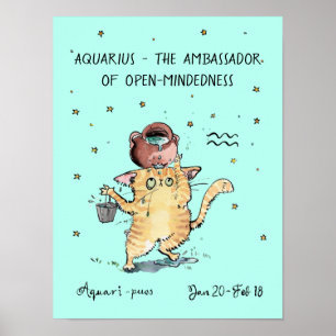 Poster amusant Aquarius Zodiac Chat Affiche de l'é