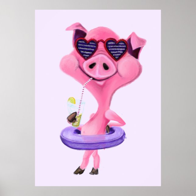 Poster amusant avec Cochon de fête heureux - Peint (Devant)