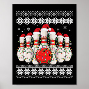 Poster Amusant bowling de Noël moche pull bowling