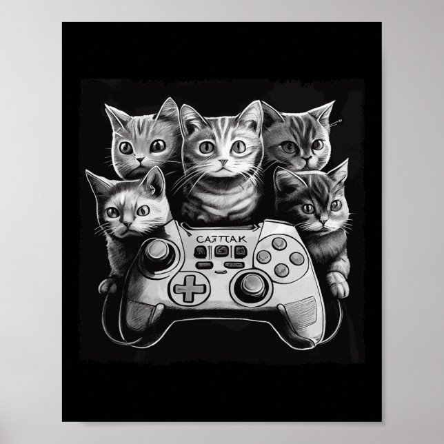 Poster Amusant Cat Video Game Controller Squad (Devant)