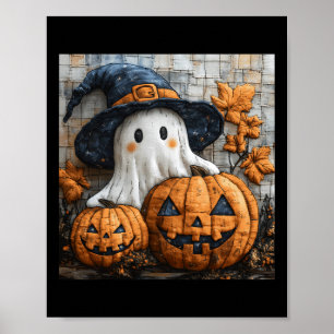 Poster Amusant Citrouille fantôme mignon Halloween Patchw