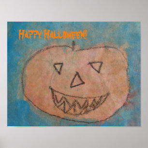 Poster Amusant Citrouille Happy Halloween Kids Art Aquare