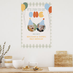 Poster Amusant d'être UN Gingham Vert Bienvenue pour le 1